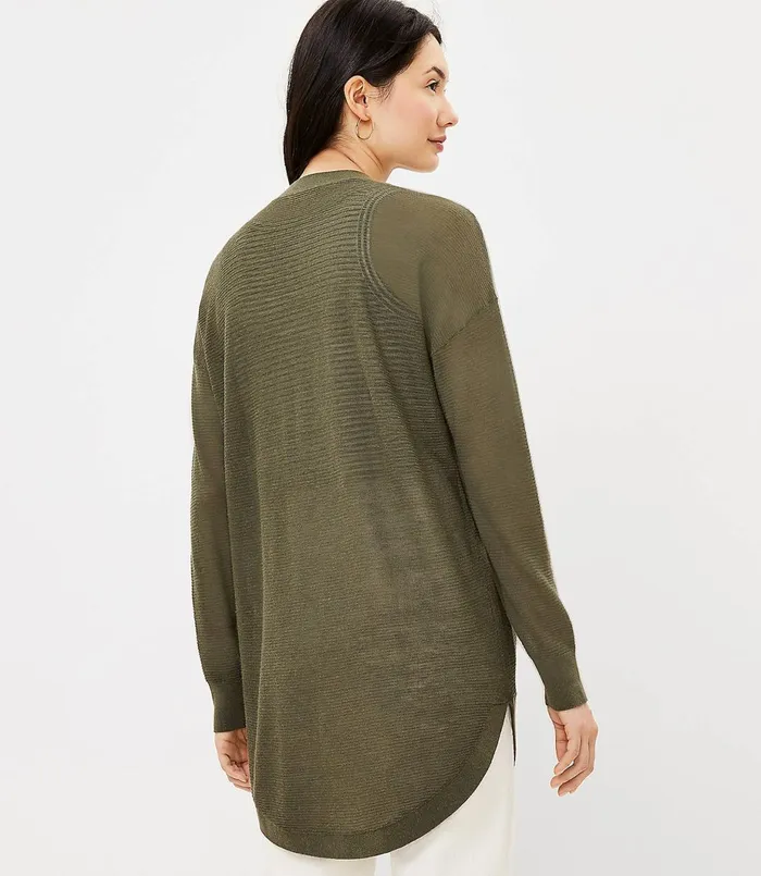 LOFT Shirttail Open Cardigan Vibrant Olive Women Sweaters