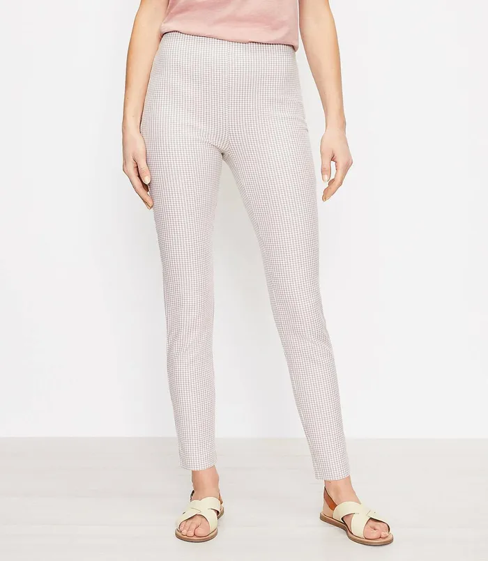 LOFT Side Zip Skinny Pants In Check Neutral Multi Women Pants