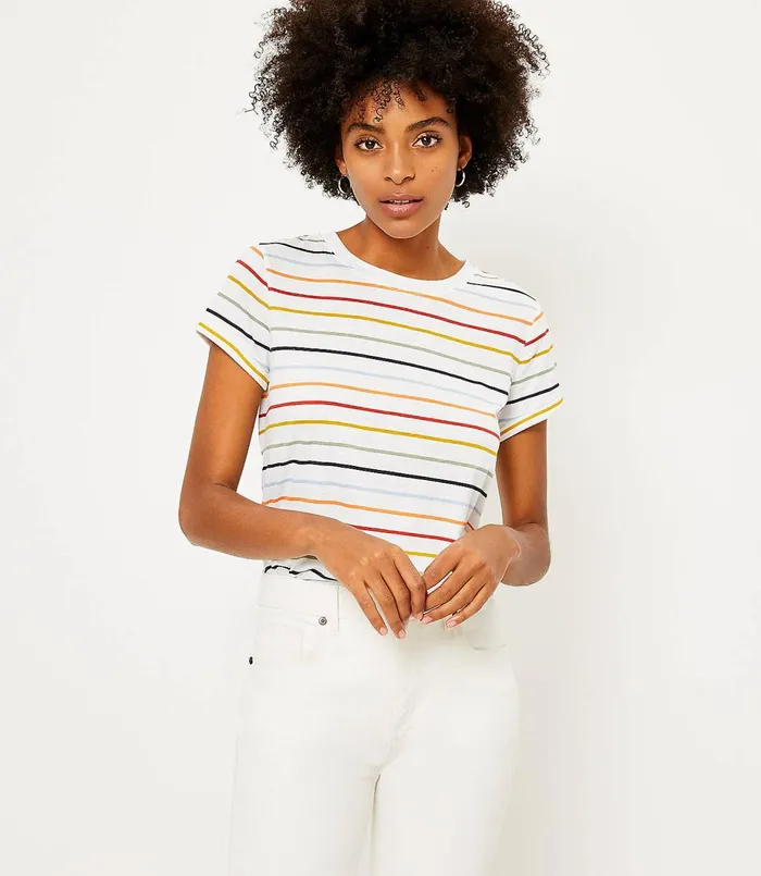 LOFT Striped New Crew Tee Forever Navy Women Tees