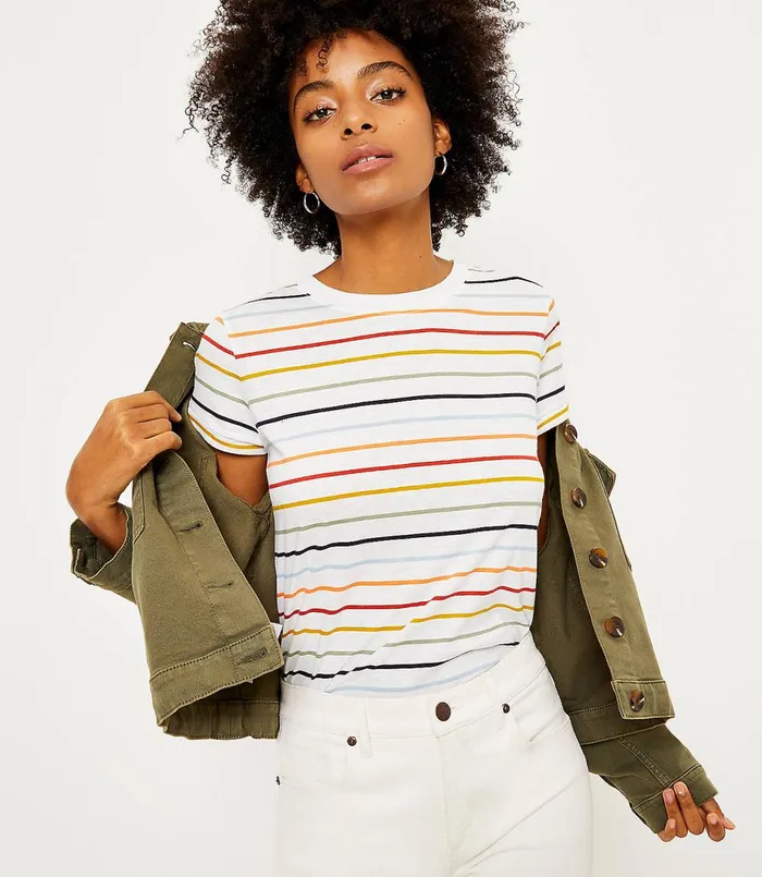 LOFT Striped New Crew Tee Forever Navy Women Tees