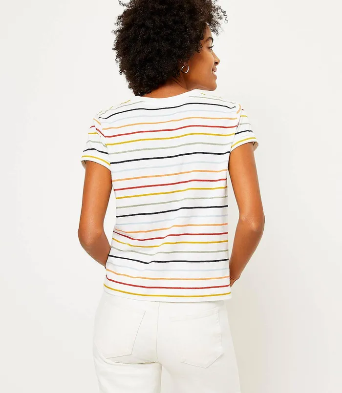 LOFT Striped New Crew Tee Forever Navy Women Tees