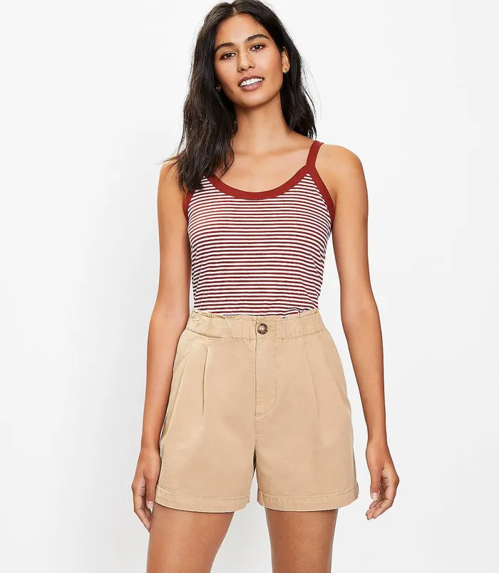 LOFT Striped Rib Trim Relaxed Cami Black Women Tees