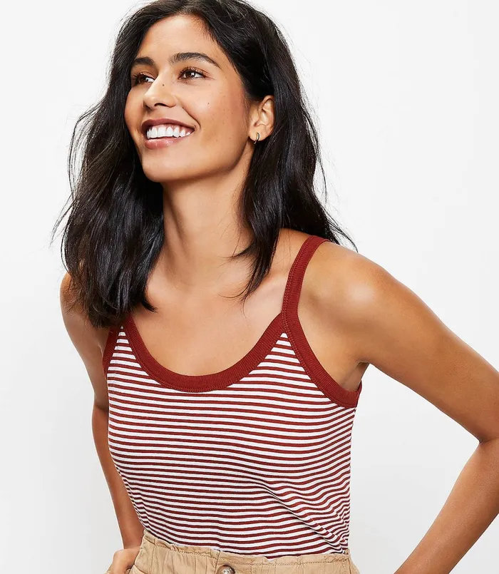 LOFT Striped Rib Trim Relaxed Cami Black Women Tees