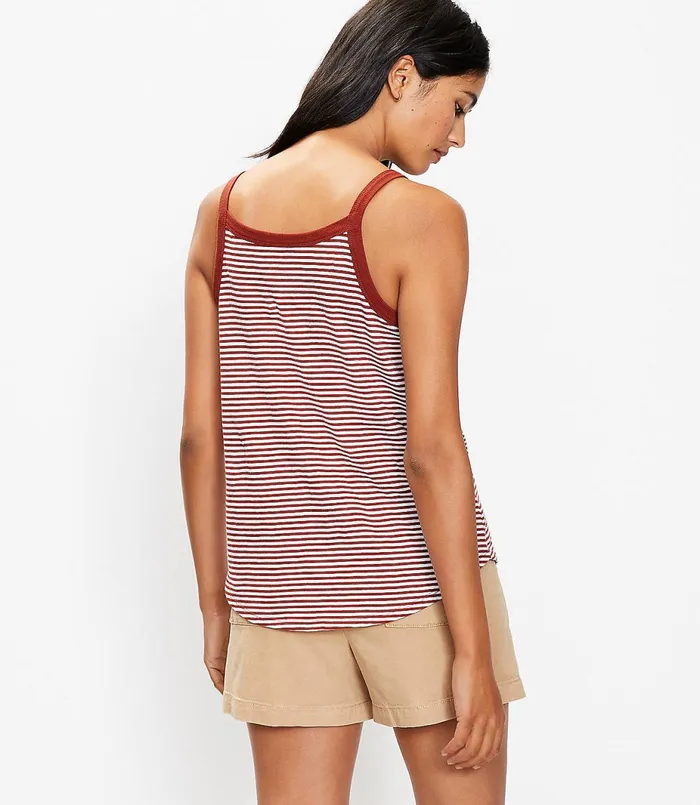 LOFT Striped Rib Trim Relaxed Cami Black Women Tees
