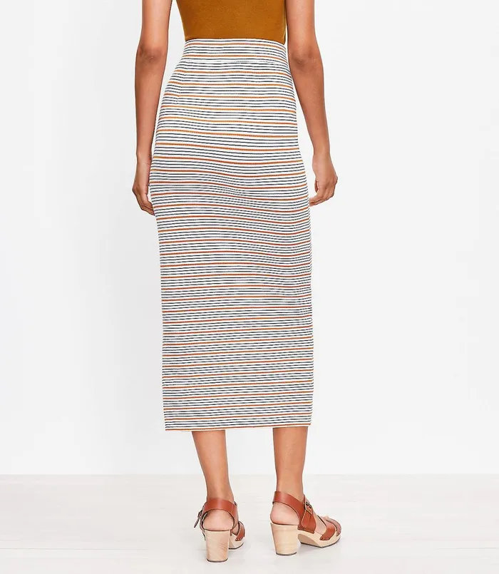LOFT Striped Slit Column Pull On Skirt Whisper White Women Skirts