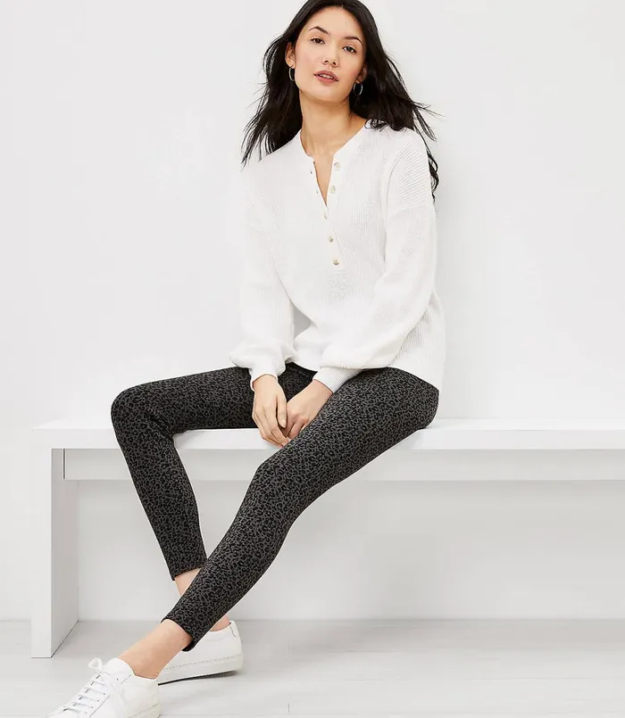 LOFT The Petite High Waist Sculpt Legging In Leopard Print Black Multi Women Petite Pants