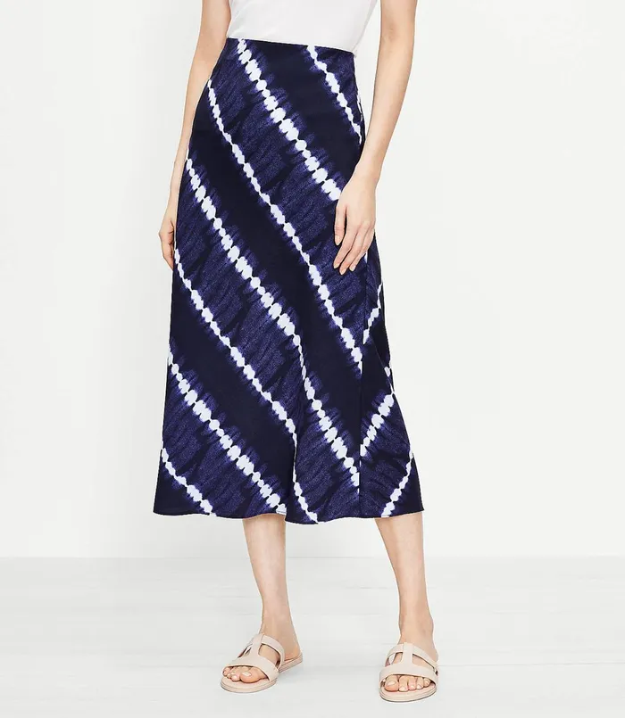 LOFT Tie Dye Striped Midi Skirt Forever Navy Women Skirts