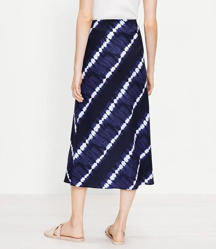 LOFT Tie Dye Striped Midi Skirt Forever Navy Women Skirts