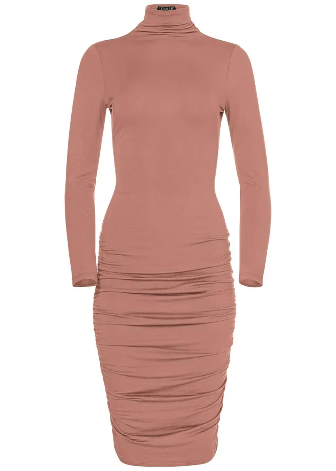 LONG SLEEVE RUCHED DRESS Blush Women VENUS Casual Dresses