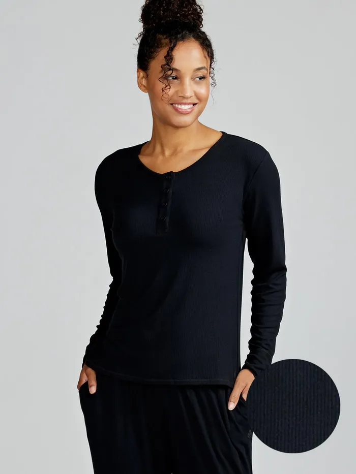 Lounge Women Tasc Performance Microluxe Rib Sleep Long Sleeve Henley