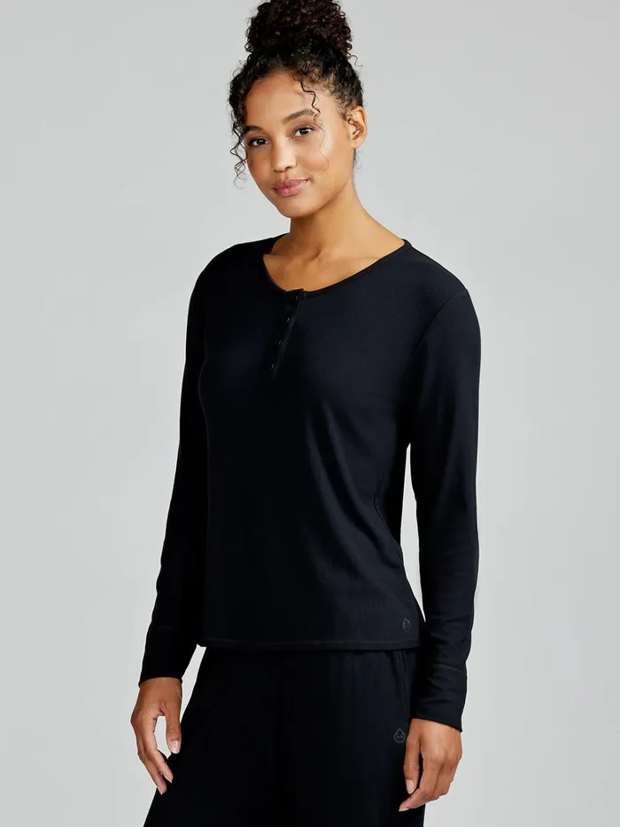 Lounge Women Tasc Performance Microluxe Rib Sleep Long Sleeve Henley