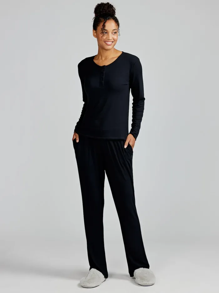 Lounge Women Tasc Performance Microluxe Rib Sleep Long Sleeve Henley