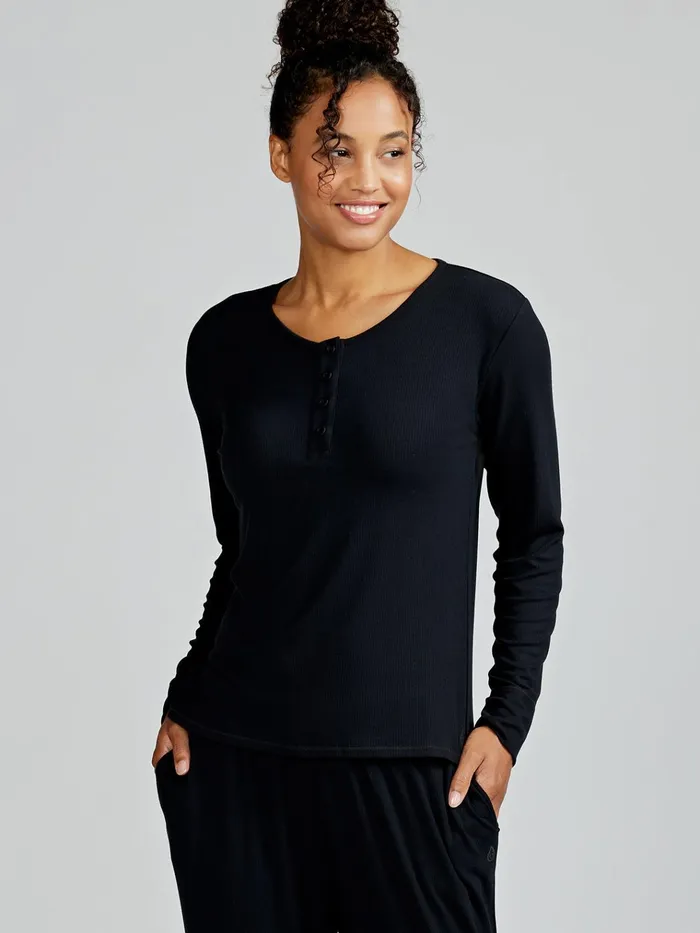 Lounge Women Tasc Performance Microluxe Rib Sleep Long Sleeve Henley
