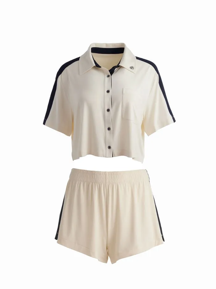 Loungewear Women Alice Olivia Big Feelings Madden Short Sleeve Set Serene Cream