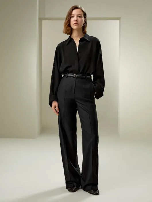 Machine Washable Wool Silk Blend Straight Leg Pants Women Lilysilk Bottoms