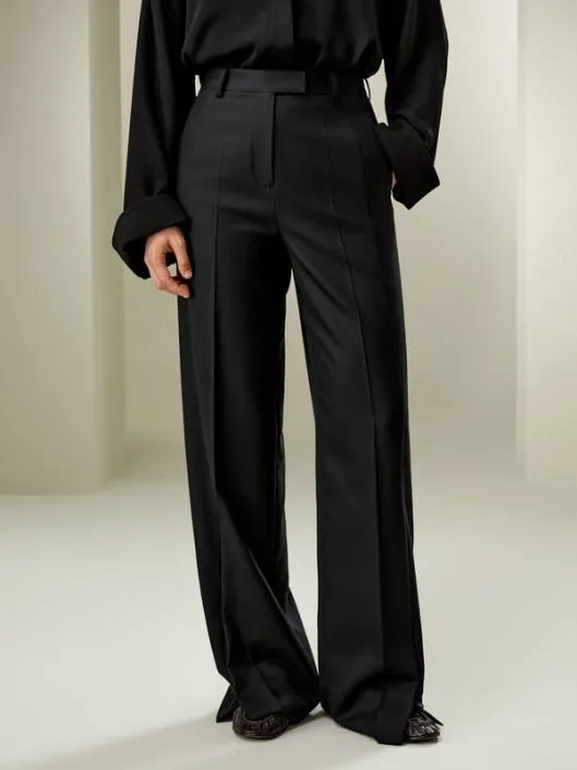 Machine Washable Wool Silk Blend Straight Leg Pants Women Lilysilk Bottoms
