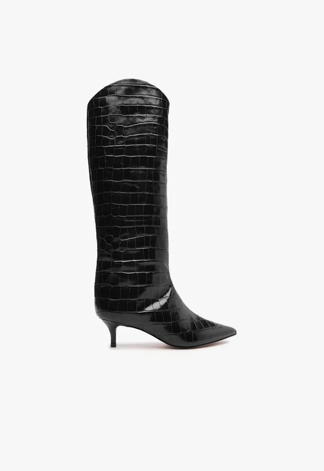 Maryana Lo CrocodileEmbossed Leather Boot Black Women Schutz Shoes Maryana Boots