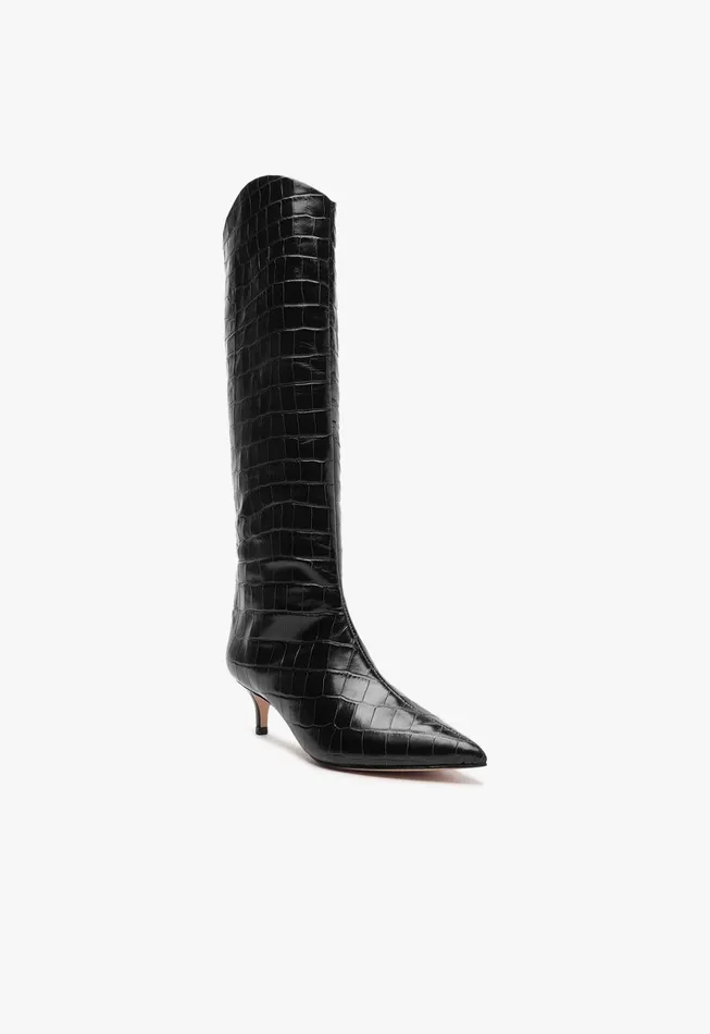 Maryana Lo CrocodileEmbossed Leather Boot Black Women Schutz Shoes Maryana Boots