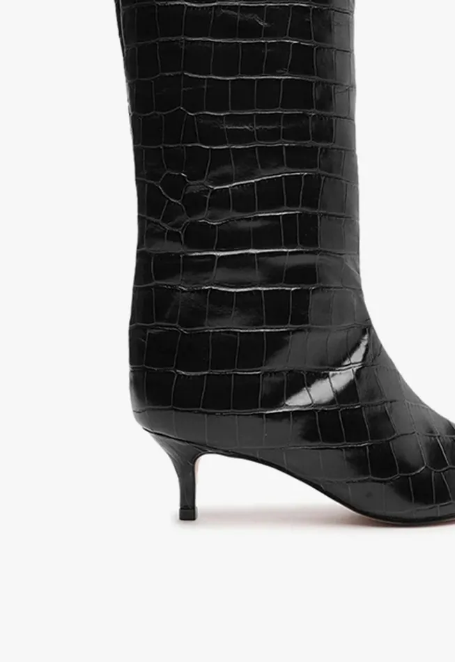 Maryana Lo CrocodileEmbossed Leather Boot Black Women Schutz Shoes Maryana Boots
