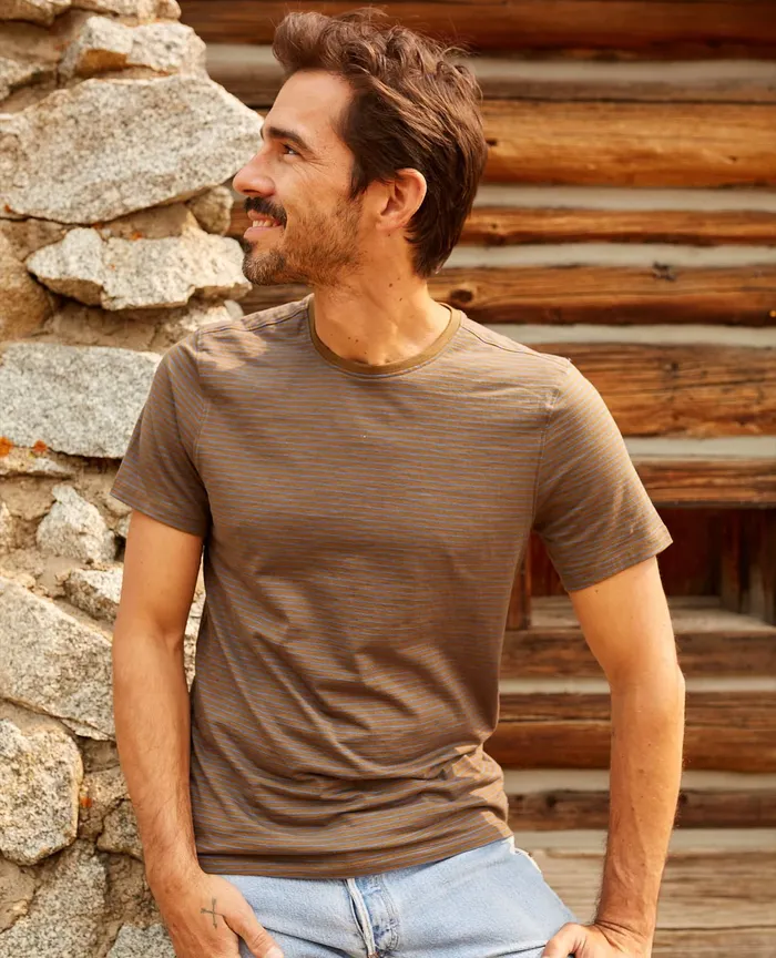 Men8217s ToadandCo Tempo Short Sleeve Crew Fir Stripe TShirts