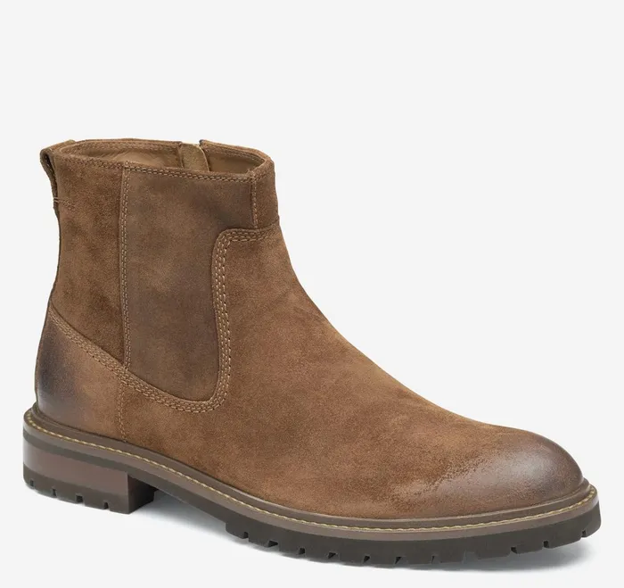 Men Barrett Zip Boot Brown Waxed Suede JohnstonandMurphy SlipOns and Loafers
