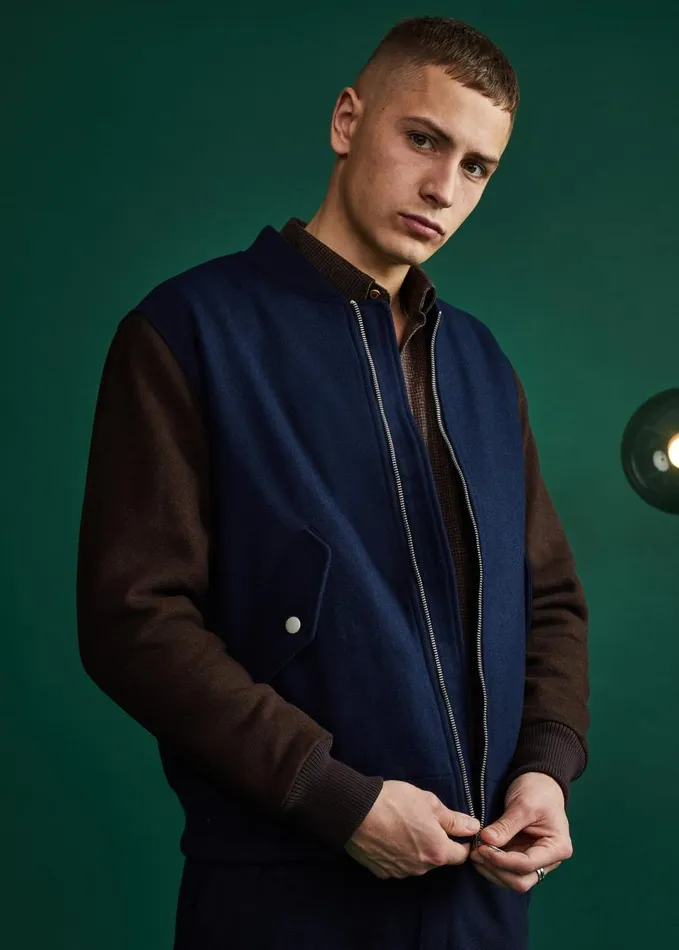 Men Ben Sherman Jackets and Outerwear Colorblock Wool Blend Bomber Jacket