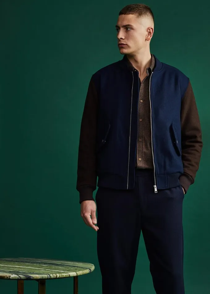 Men Ben Sherman Jackets and Outerwear Colorblock Wool Blend Bomber Jacket