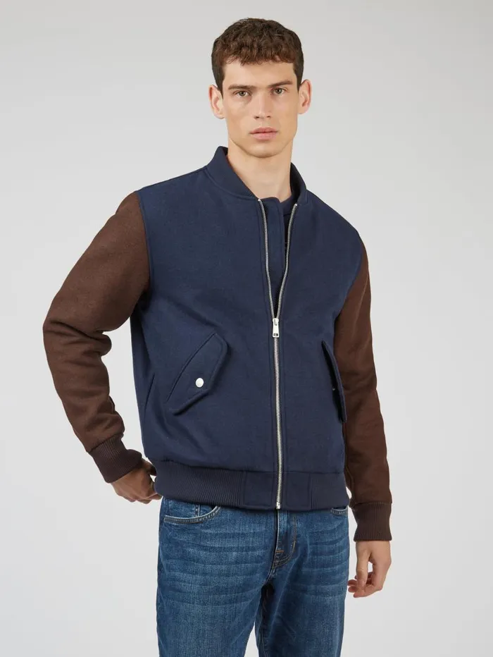 Men Ben Sherman Jackets and Outerwear Colorblock Wool Blend Bomber Jacket