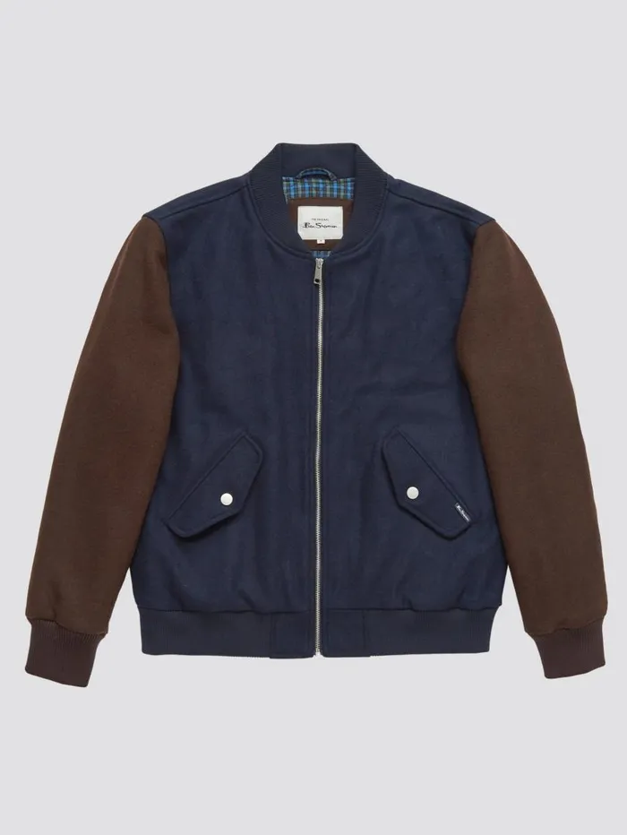 Men Ben Sherman Jackets and Outerwear Colorblock Wool Blend Bomber Jacket