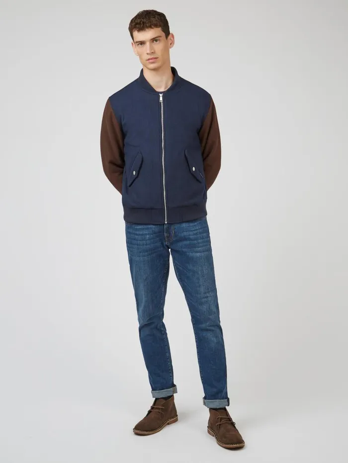 Men Ben Sherman Jackets and Outerwear Colorblock Wool Blend Bomber Jacket