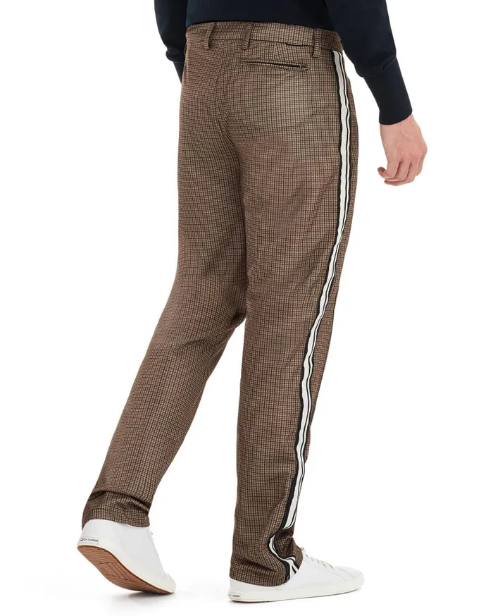 Men Ben Sherman Joggers and Track Pants Dog Tooth Print Side Stripe Track Pant 8211 Camel