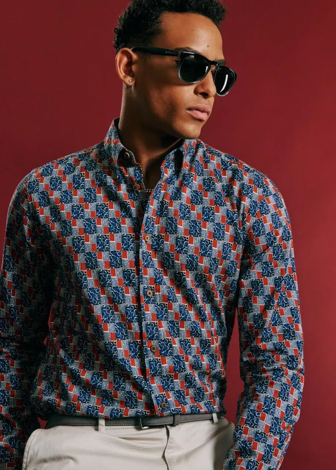 Men Ben Sherman Long Sleeve Shirts 1950s Checkerboard Print Shirt Men Ben Sherman Long Sleeve Shirts 1950s Checkerboard Print Shirt