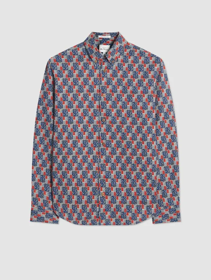 Men Ben Sherman Long Sleeve Shirts 1950s Checkerboard Print Shirt Men Ben Sherman Long Sleeve Shirts 1950s Checkerboard Print Shirt
