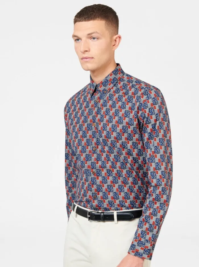Men Ben Sherman Long Sleeve Shirts 1950s Checkerboard Print Shirt Men Ben Sherman Long Sleeve Shirts 1950s Checkerboard Print Shirt