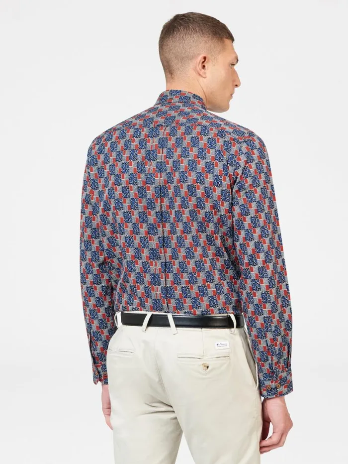 Men Ben Sherman Long Sleeve Shirts 1950s Checkerboard Print Shirt Men Ben Sherman Long Sleeve Shirts 1950s Checkerboard Print Shirt