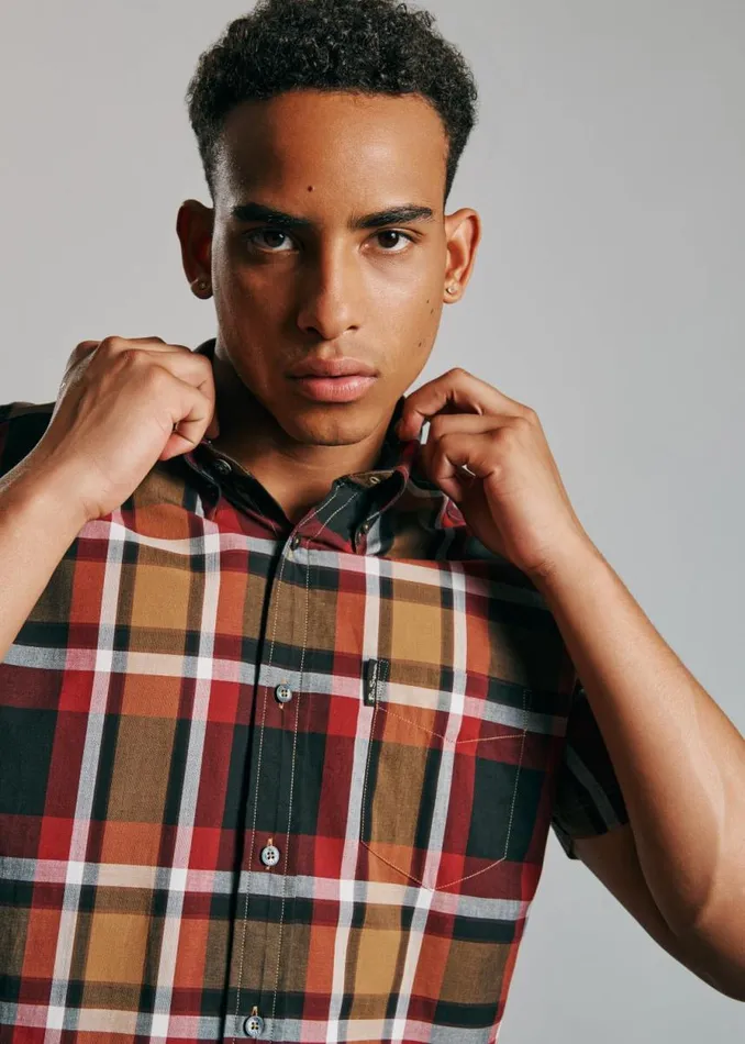 Men Ben Sherman Long Sleeve Shirts Block Check Shirt 8211 Red