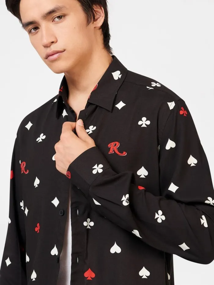 Men Ben Sherman Long Sleeve Shirts Rolling Stone Card Suits Print Shirt