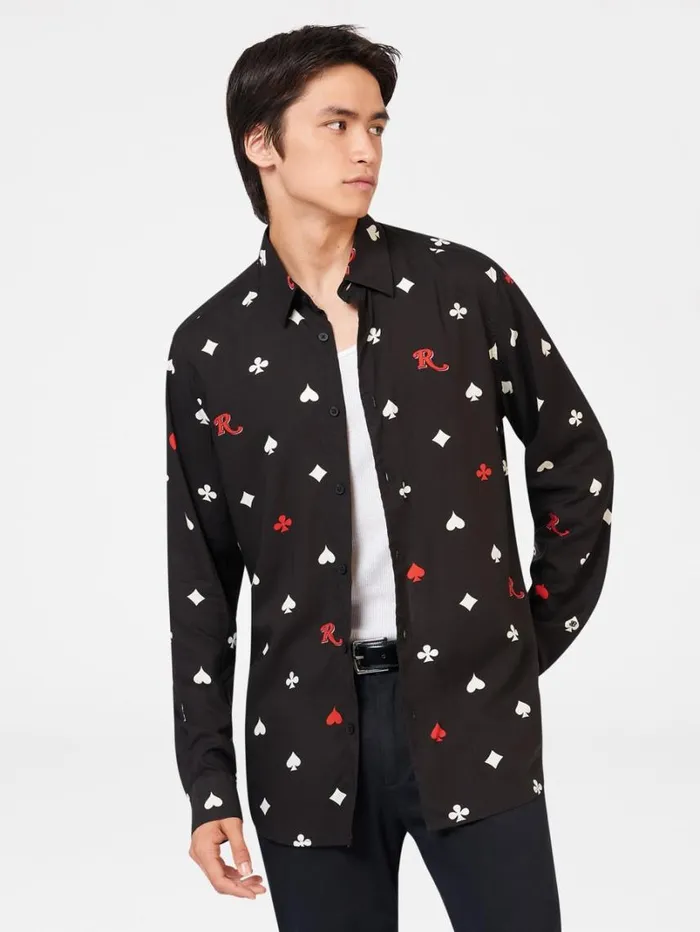 Men Ben Sherman Long Sleeve Shirts Rolling Stone Card Suits Print Shirt Men Ben Sherman Long Sleeve Shirts Rolling Stone Card Suits Print Shirt