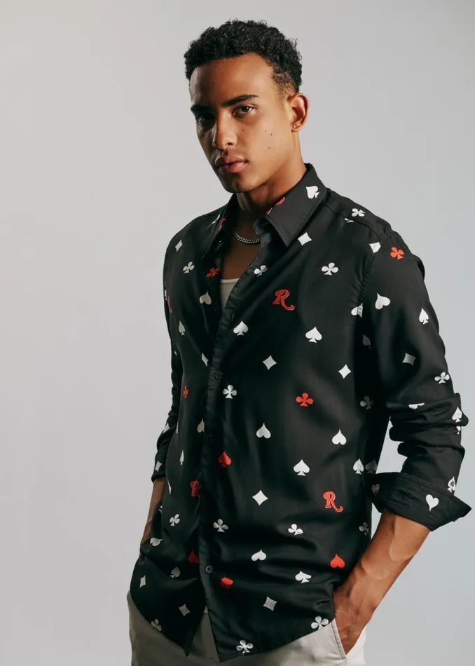 Men Ben Sherman Long Sleeve Shirts Rolling Stone Card Suits Print Shirt Men Ben Sherman Long Sleeve Shirts Rolling Stone Card Suits Print Shirt