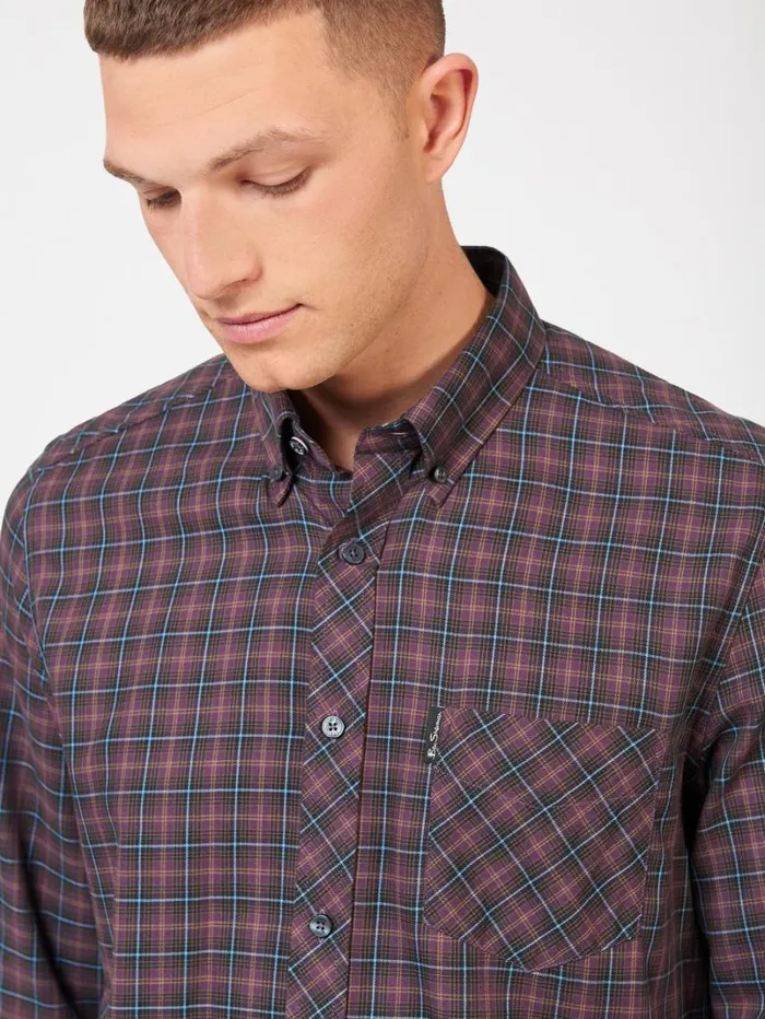 Men Ben Sherman Long Sleeve Shirts Signature House Tartan Shirt 8211 Plum