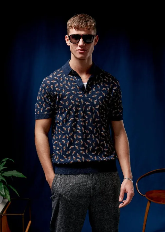 Men Ben Sherman Mod Knit Polos Art Deco Knit Polo 8211 Dark Navy Men Ben Sherman Mod Knit Polos Art Deco Knit Polo 8211 Dark Navy