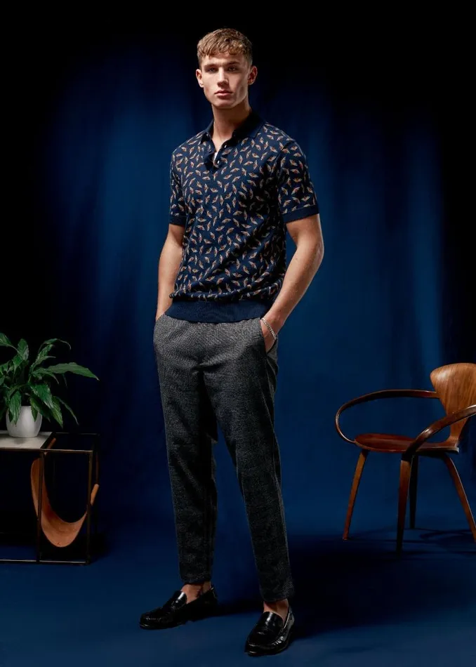 Men Ben Sherman Mod Knit Polos Art Deco Knit Polo 8211 Dark Navy Men Ben Sherman Mod Knit Polos Art Deco Knit Polo 8211 Dark Navy