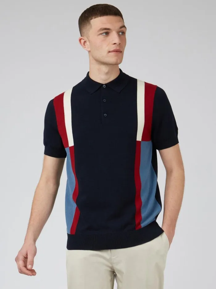 Men Ben Sherman Mod Knit Polos Signature Colorblock Mod Knit Polo