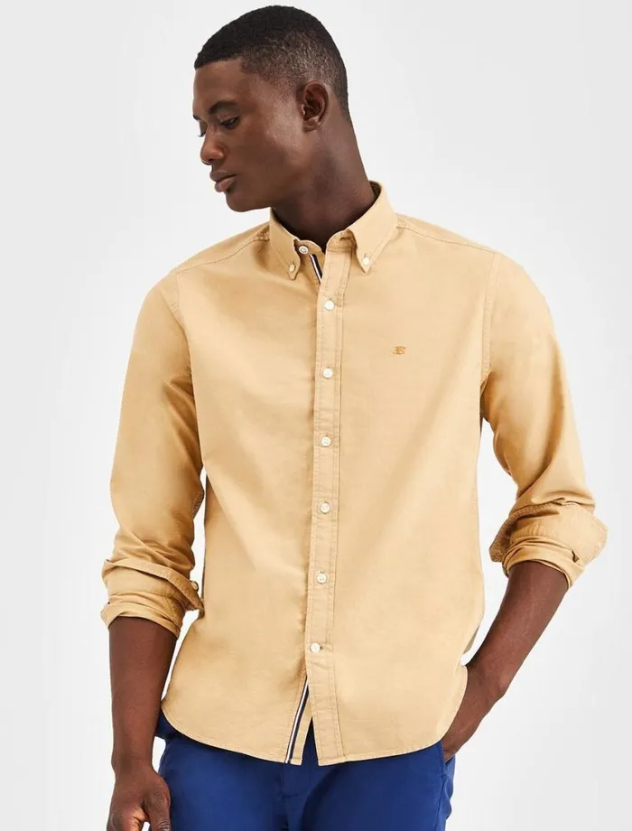 Men Ben Sherman Oxford Shirts Beatnik Oxford Garment Dye Shirt 8211 Khaki