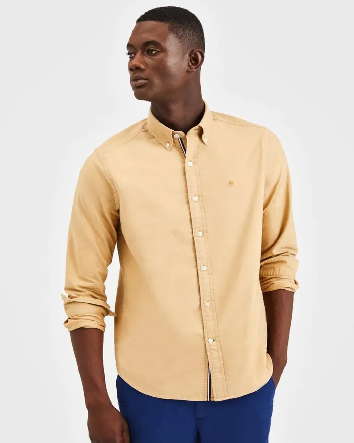 Men Ben Sherman Oxford Shirts Beatnik Oxford Garment Dye Shirt 8211 Khaki