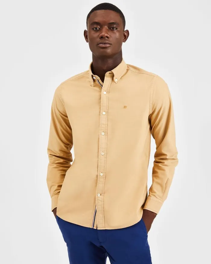 Men Ben Sherman Oxford Shirts Beatnik Oxford Garment Dye Shirt 8211 Khaki