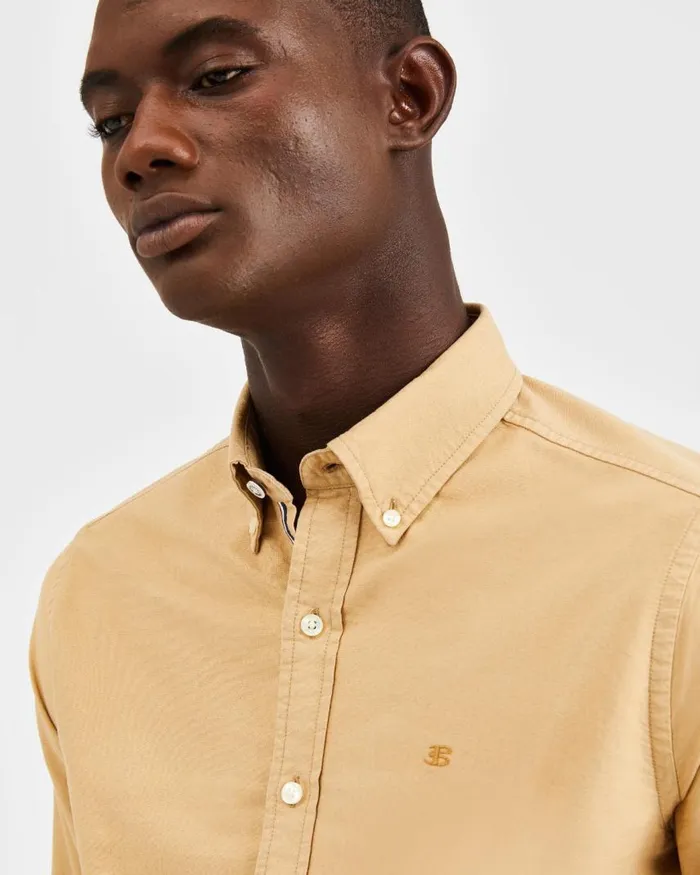 Men Ben Sherman Oxford Shirts Beatnik Oxford Garment Dye Shirt 8211 Khaki