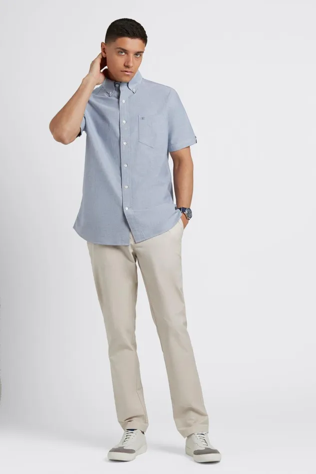 Men Ben Sherman Oxford Shirts Short Sleeve Brighton Oxford Organic Shirt 8211 Navy