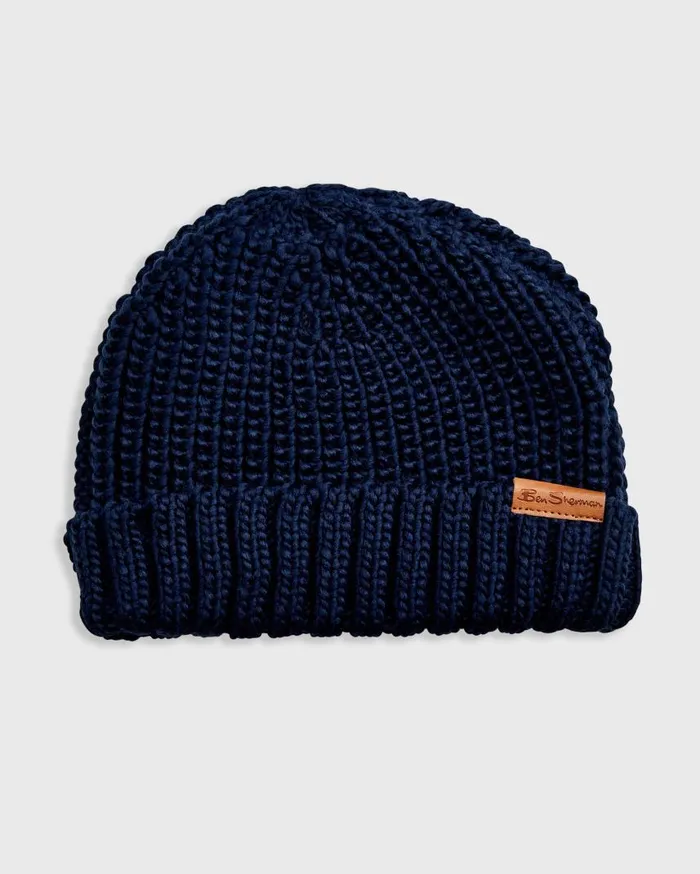 Men Ben Sherman Scarves and Cold Weather Ribbed Knit Beanie 8211 Navy