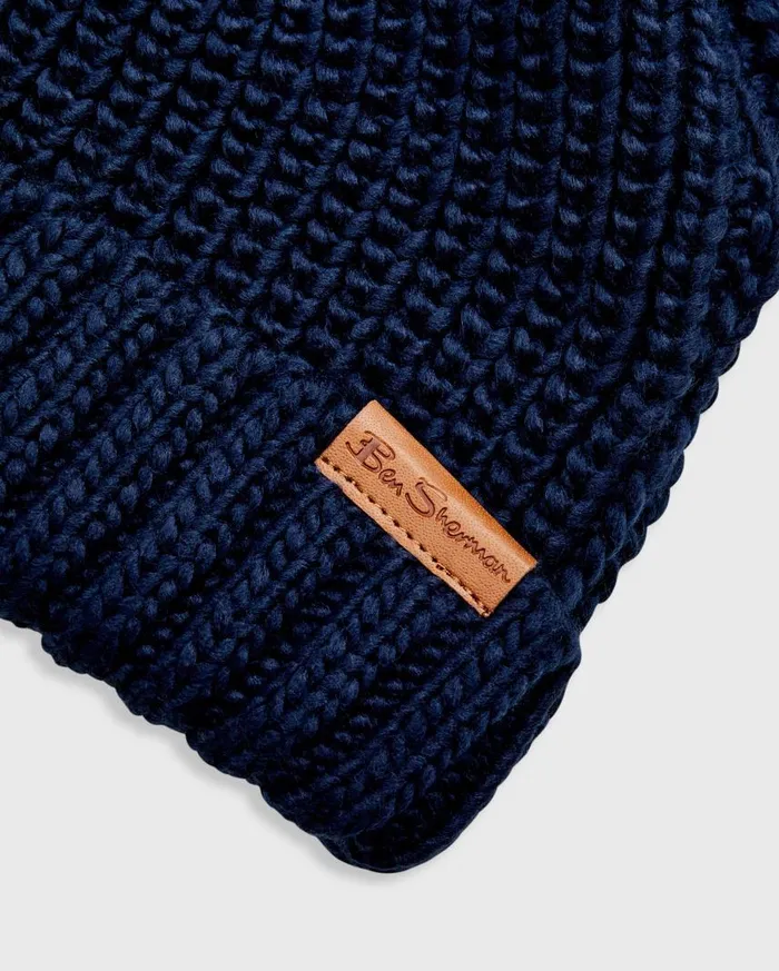 Men Ben Sherman Scarves and Cold Weather Ribbed Knit Beanie 8211 Navy